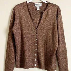 JOSEPH A / silk gold metallic button cardigan / XL
